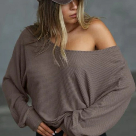 Joah Brown Tops - Joah Brown off shoulder brown One Size
